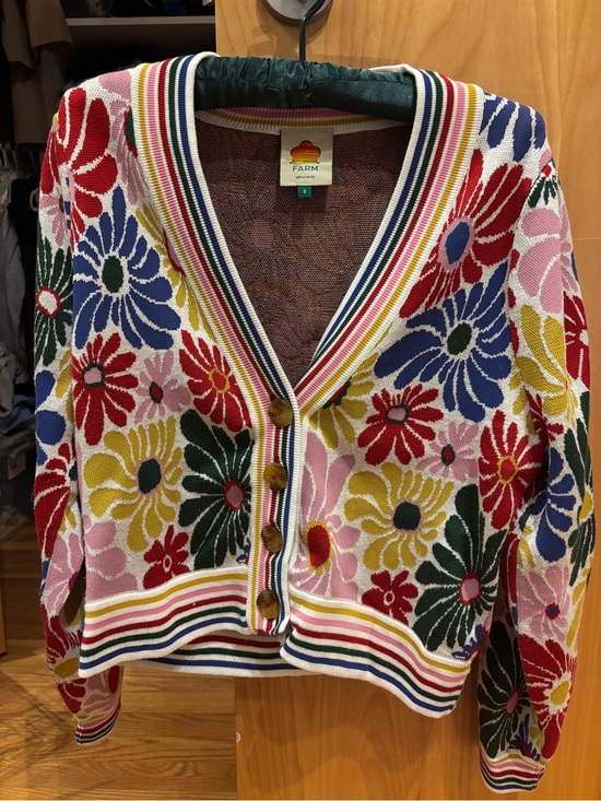 FARM Rio Sweaters - FARM Rio Multicolor Daisy V‑Neck Button Cardigan